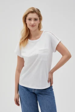 Bluzki Bawełniane|Bluzki Z Krótkim Rękawem>Moodo Bawełniany t-shirt z kieszonką biały