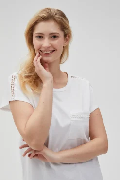 Bluzki Bawełniane|Bluzki Z Krótkim Rękawem>Moodo Bawełniany t-shirt z kieszonką biały
