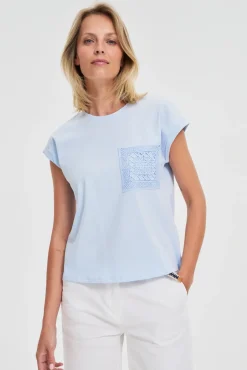 Bluzki Bawełniane|Bluzki Z Krótkim Rękawem>Moodo Bawełniany t-shirt z kieszonką błękitny