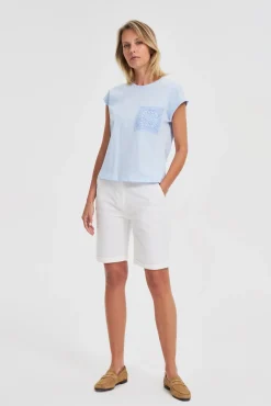 Bluzki Bawełniane|Bluzki Z Krótkim Rękawem>Moodo Bawełniany t-shirt z kieszonką błękitny