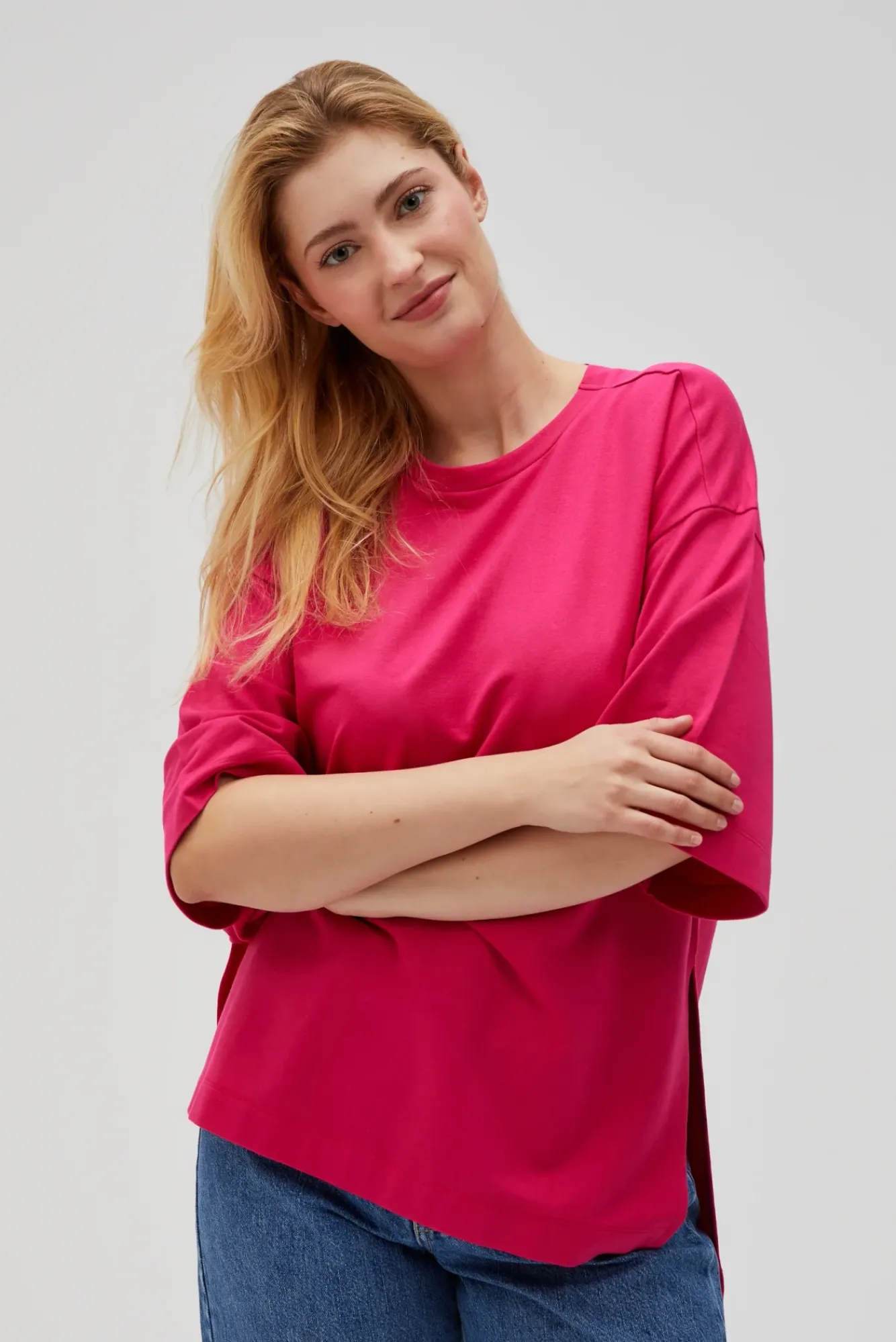 Bluzy Wiosenne|Bluzy Damskie Bez Kaptura>Moodo Bluza oversize fuksjowa