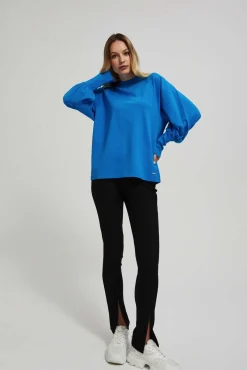 Bluzy Damskie Kolorowe|Bluzy Zimowe>Moodo Bluza z bufiastymi rękawami lazurowa