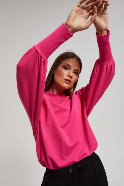 Bluzy Damskie Kolorowe|Bluzy Zimowe>Moodo Bluza z bufiastymi rękawami fuksjowa