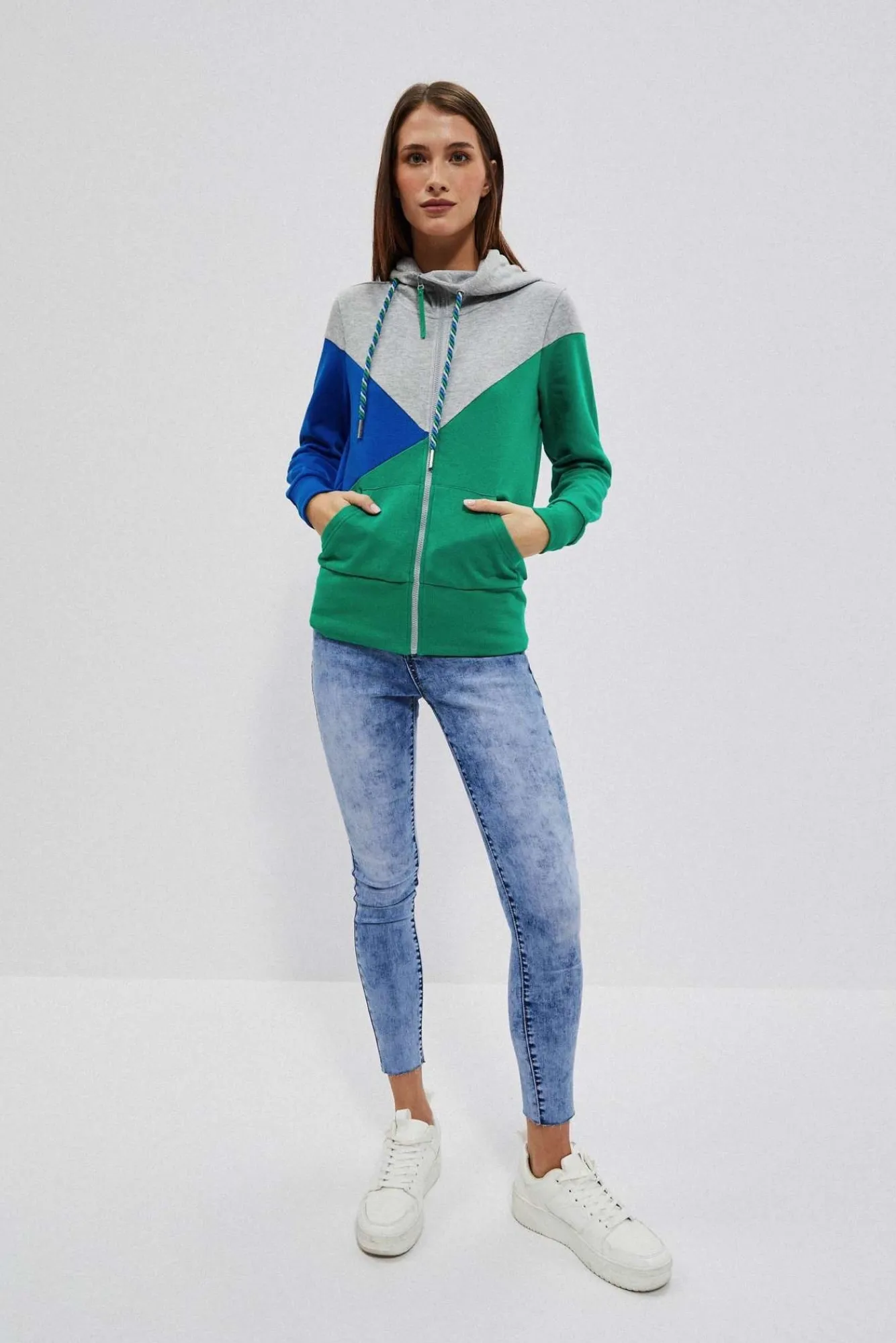 Bluzy Damskie Kolorowe|Bluzy Wiosenne>Moodo Bluza z kapturem zielona