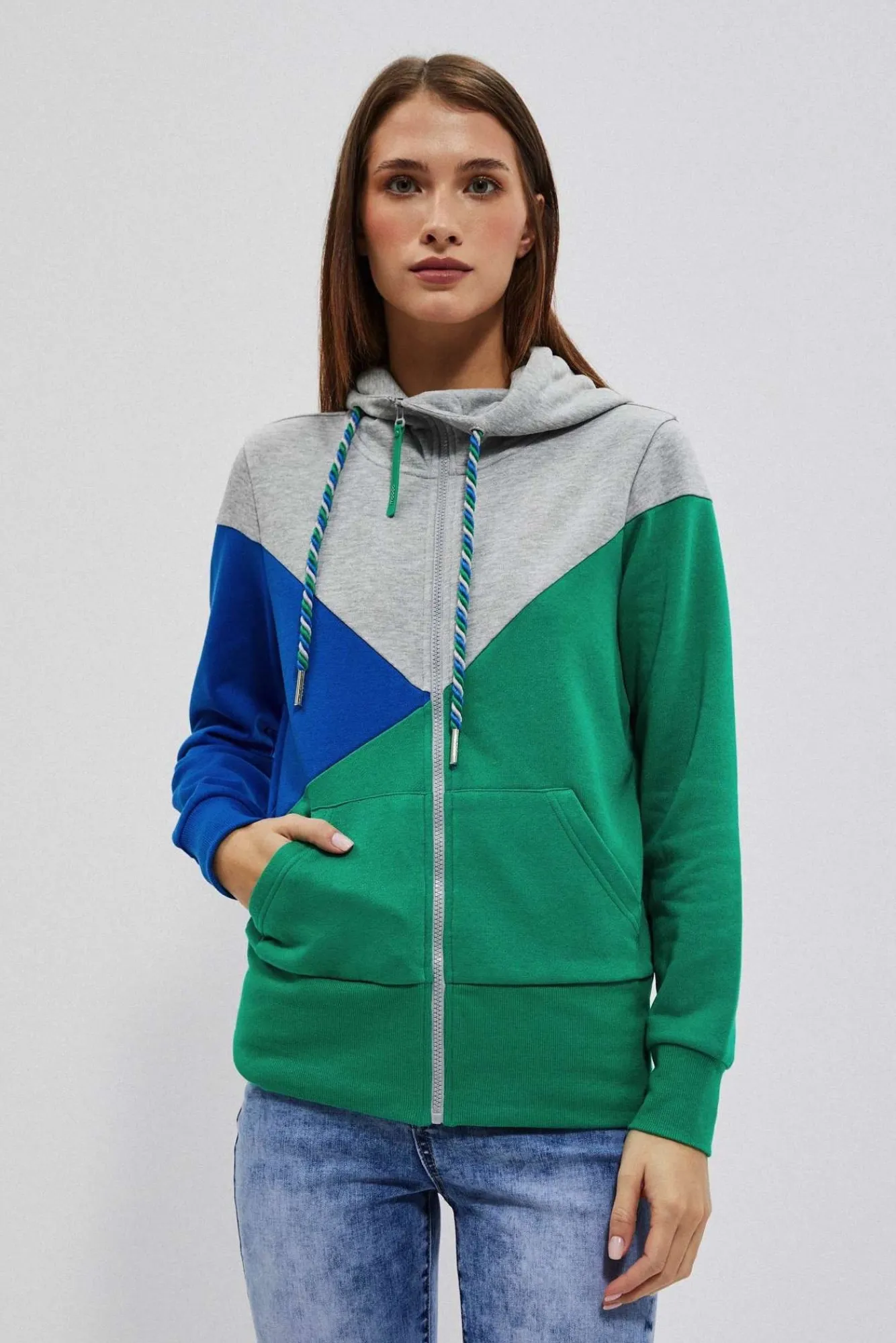 Bluzy Damskie Kolorowe|Bluzy Wiosenne>Moodo Bluza z kapturem zielona