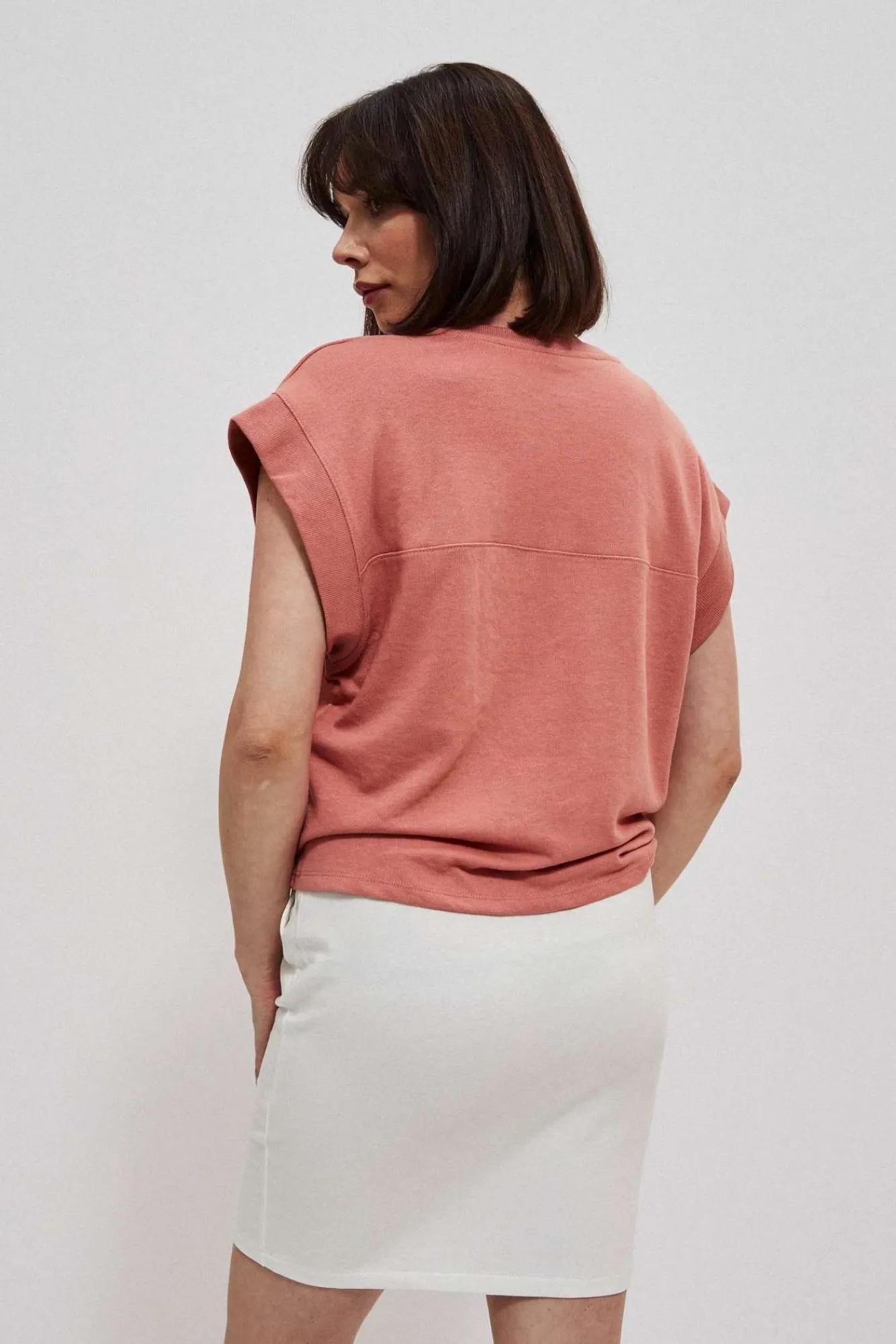 Bluzy Wiosenne|Bluzy Damskie Bez Kaptura>Moodo Bluza z krótkim rękawem ceglasta