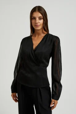 Koszule Czarne|Koszule Damskie Eleganckie>Moodo Elegancka koszula z dekoltem w serek czarna