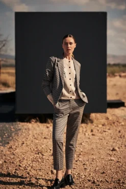 Spodnie Beżowe|Spodnie Eleganckie>Moodo Eleganckie spodnie w pepitkę beżowe