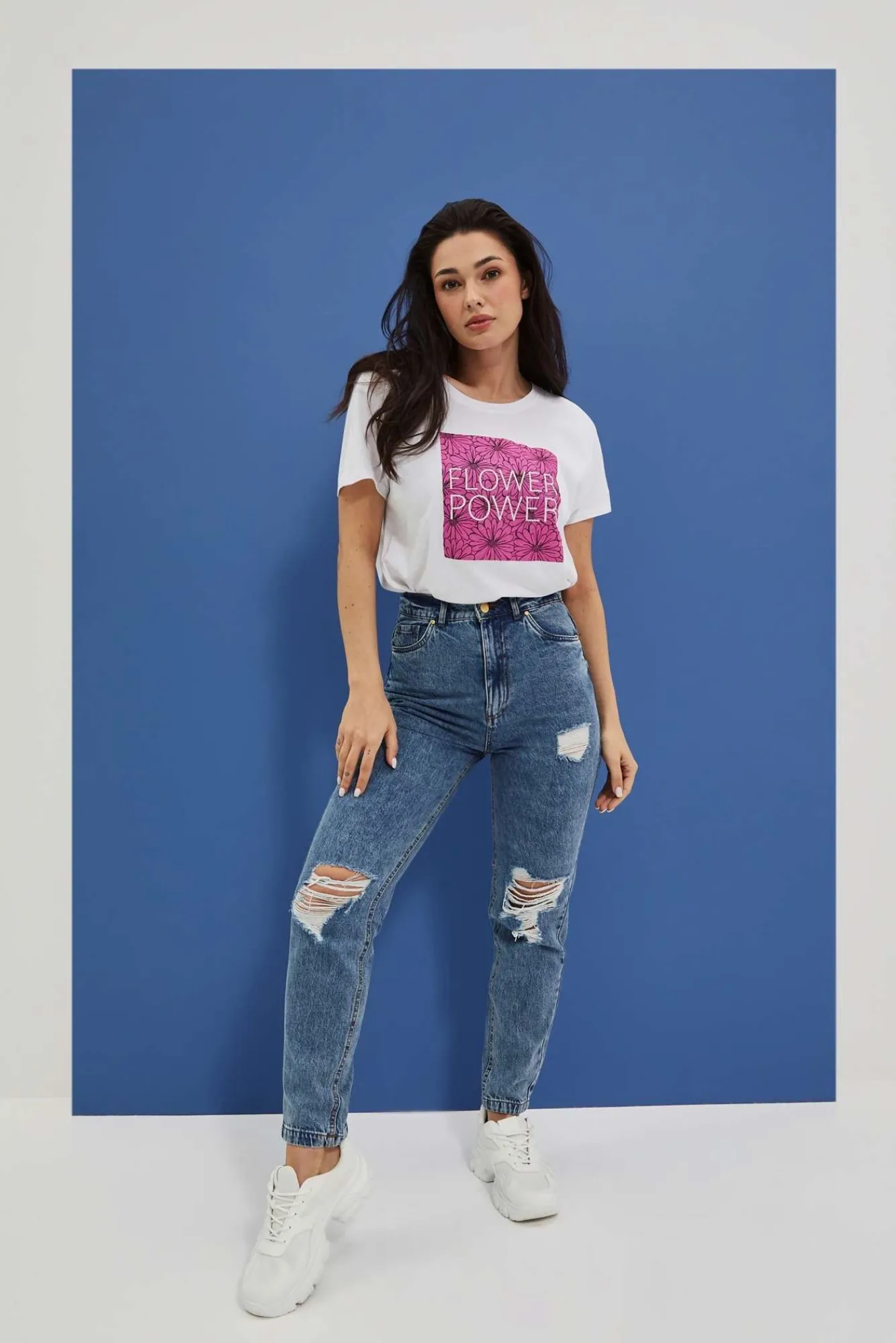 Jeansy Boyfriendy|Jeansy Z Wysokim Stanem>Moodo Jeansy boyfriend z przetarciami