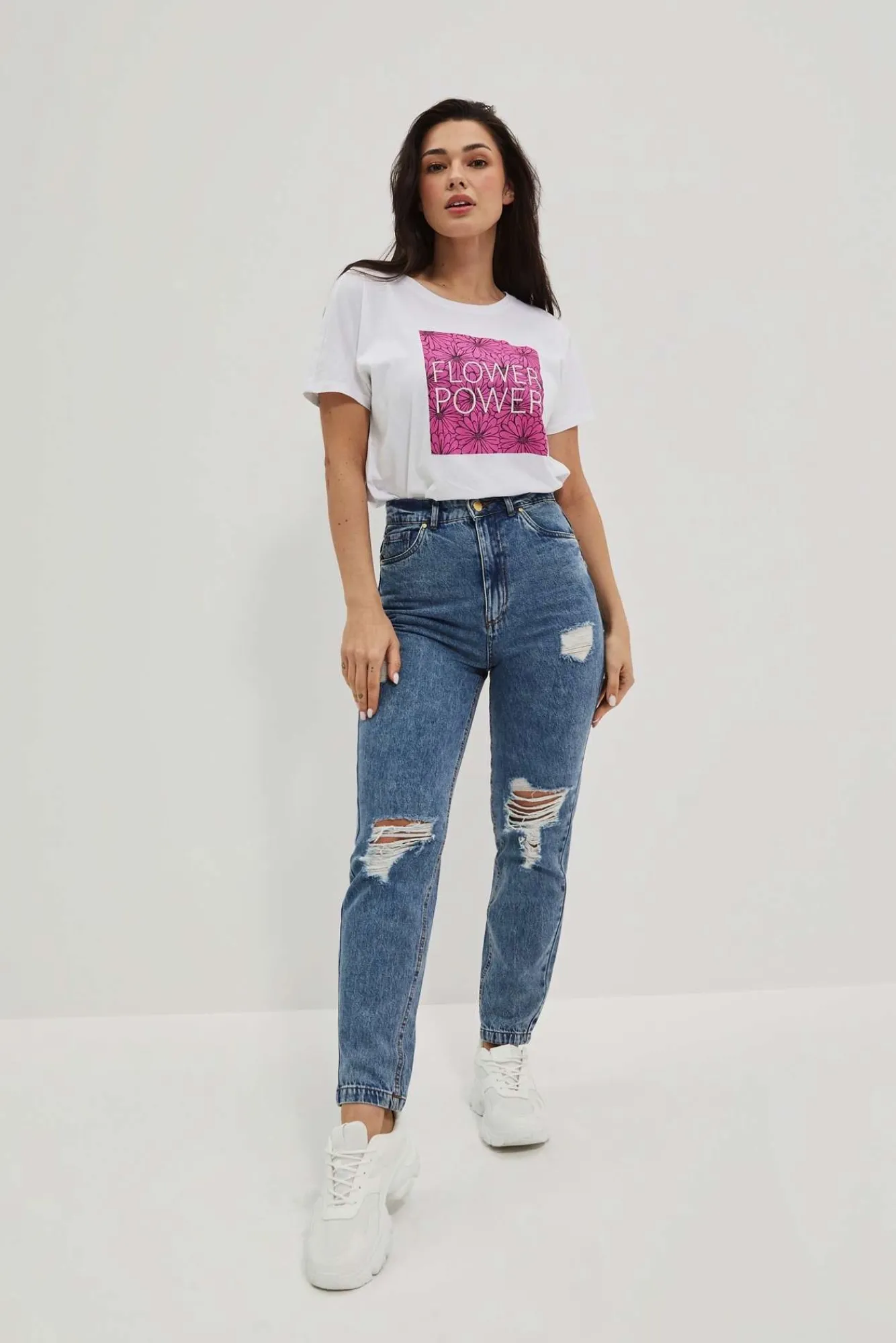 Jeansy Boyfriendy|Jeansy Z Wysokim Stanem>Moodo Jeansy boyfriend z przetarciami