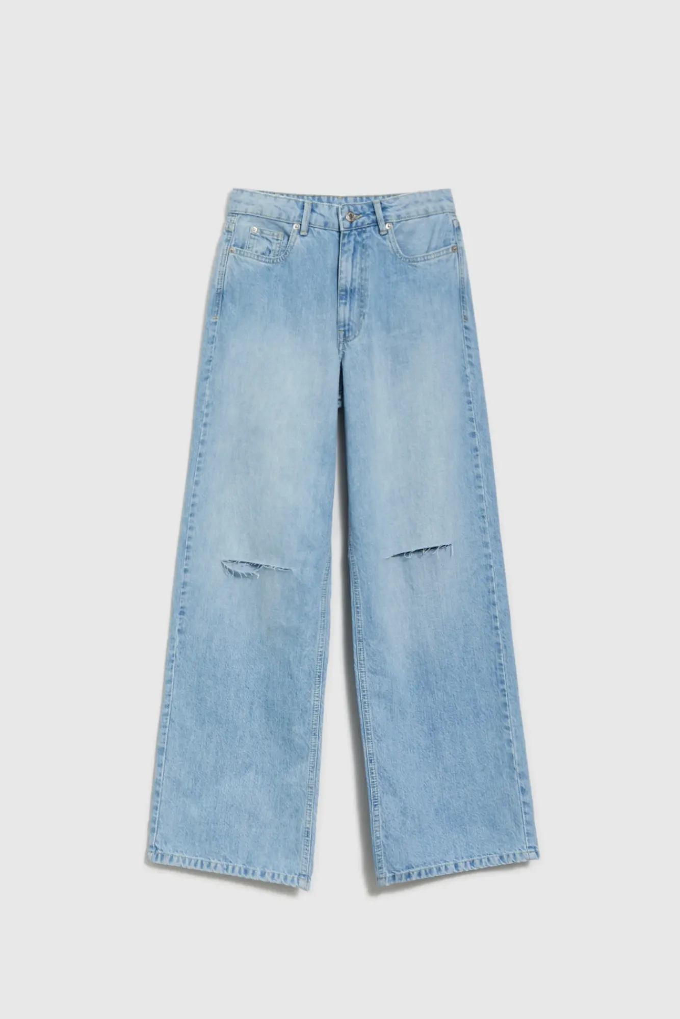 Jeansy Z Wysokim Stanem|Jeansy Z Dziurami>Moodo Jeansy wide leg z rozcięciami błękitne