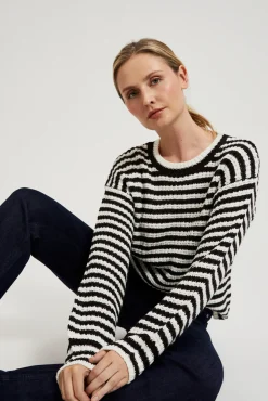 Swetry Casual|Swetry Jesienne>Moodo Krótki sweter w paski czarno-biały