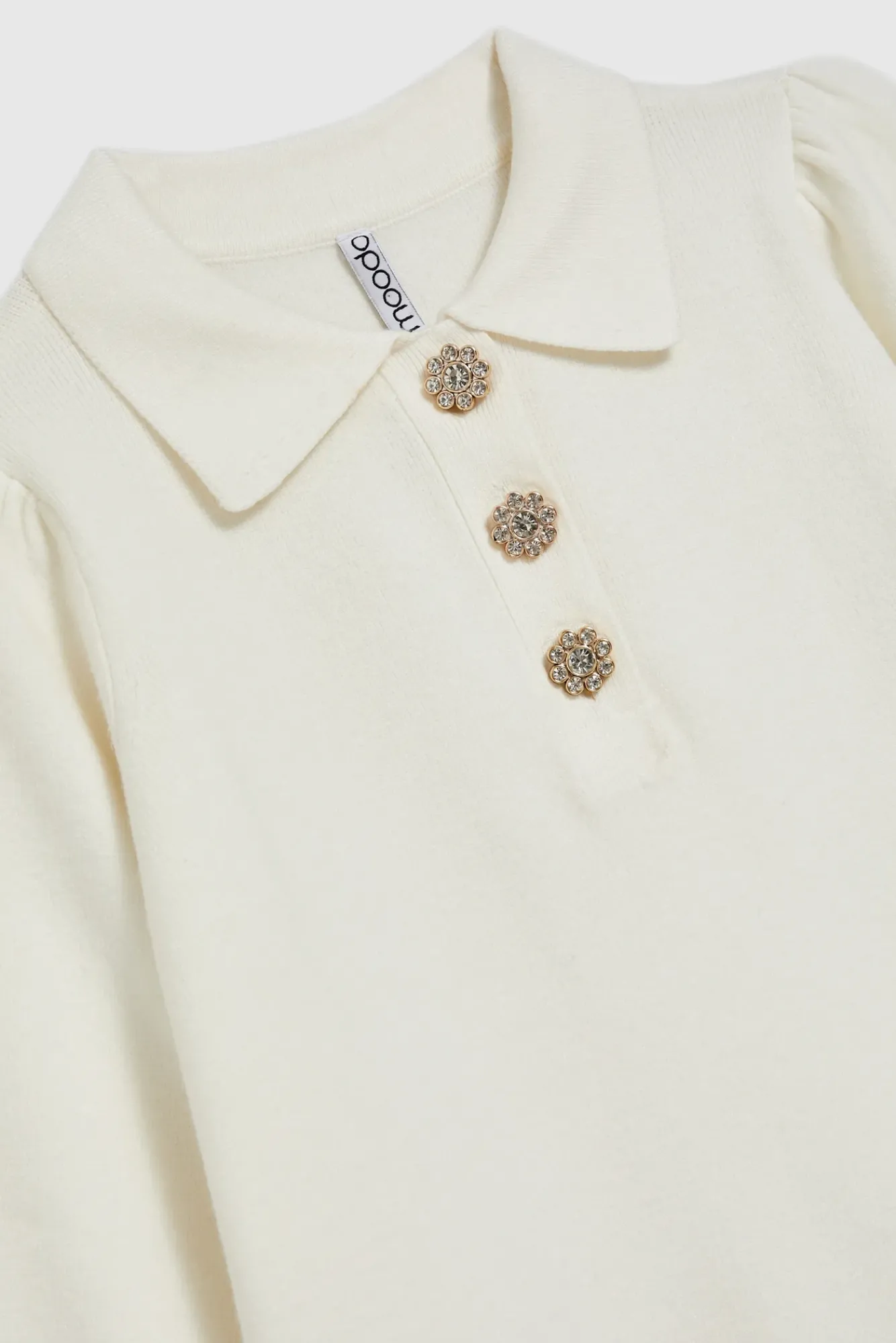 Swetry Eleganckie|Swetry Z Bufkami>Moodo Sweter z krótkimi rękawami i ozdobnymi guzikami ecru